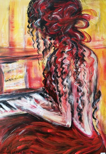 Peinture intitulée "LA LECON DE PIANO 5…" par Edwige (Edges) Lefevre, Œuvre d'art originale, Acrylique