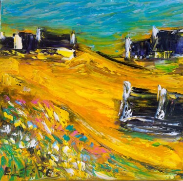 Painting titled "LA LANDE BRETONNE (…" by Edwige (Edges) Lefevre, Original Artwork, Oil Mounted on Wood Stretcher frame