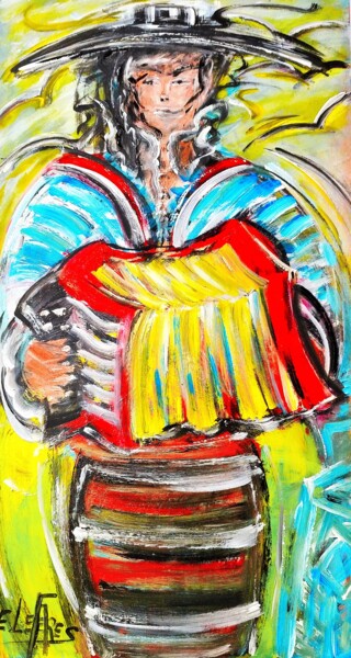 Peinture intitulée "L'accordéoniste "le…" par Edwige (Edges) Lefevre, Œuvre d'art originale, Acrylique Monté sur Châssis en…