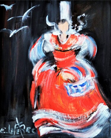 Painting titled "Tenue de gala au pa…" by Edwige (Edges) Lefevre, Original Artwork, Oil Mounted on Wood Stretcher frame