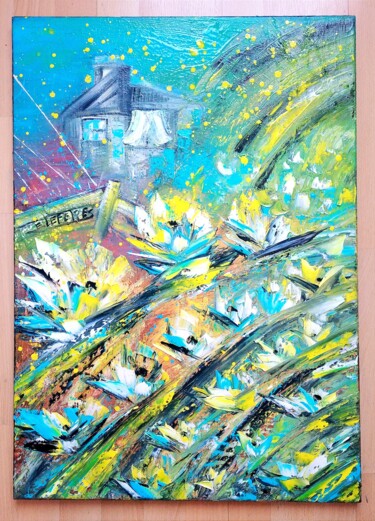 Painting titled "La lande bretonne L…" by Edwige (Edges) Lefevre, Original Artwork, Oil Mounted on Wood Stretcher frame