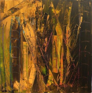 Painting titled "LES BAMBOUS D'OR PA…" by Edwige Leprin, Original Artwork, Oil