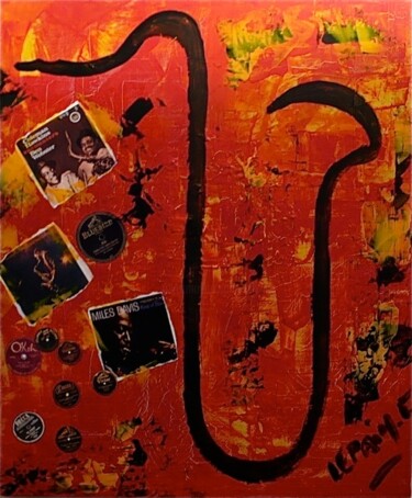 Malerei mit dem Titel "SAXO" von Edwige Leprin, Original-Kunstwerk, Öl