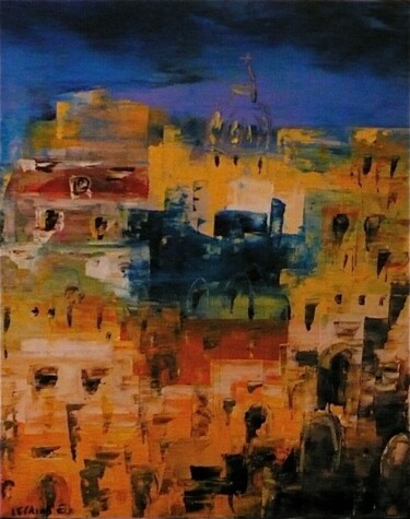 Peinture intitulée "Jérusalem-la-belle-…" par Edwige Leprin, Œuvre d'art originale, Huile