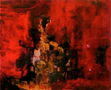 Painting titled "SOLEIL ROUGE" by Edwige Leprin, Original Artwork, Oil