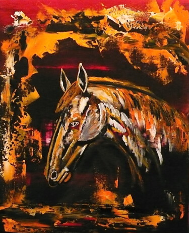 Peinture intitulée "CRAZY HORSE N° 3" par Edwige Leprin, Œuvre d'art originale, Huile