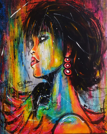 Painting titled "Angie" by Edwige Manon (edman), Original Artwork, Acrylic