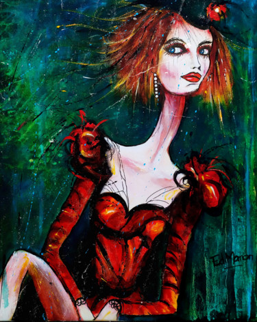Painting titled "Miss curious" by Edwige Manon (edman), Original Artwork, Acrylic