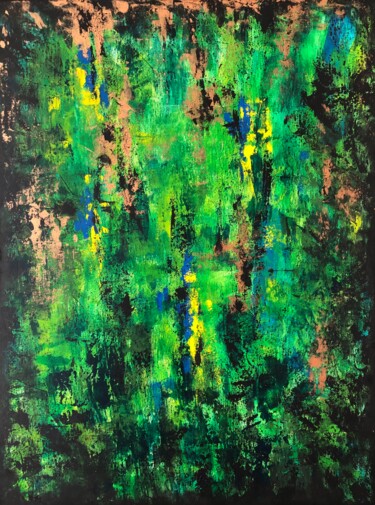 Painting titled "Vert jungle" by Edwige Vattier, Original Artwork, Acrylic