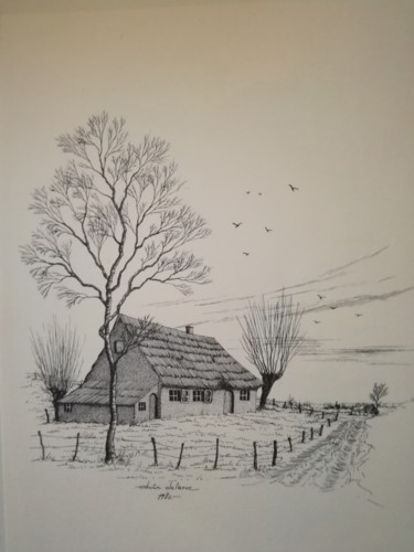 Tekening getiteld "Landschap" door Edwin, Origineel Kunstwerk, Inkt