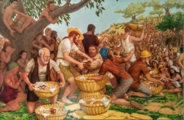 Malerei mit dem Titel "Feeding the Multitu…" von Edwin Loftus, Original-Kunstwerk, Öl