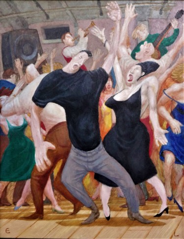 Painting titled "Grange Hall Dance" by Edwin Loftus, Original Artwork, Oil