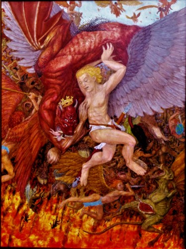 Malerei mit dem Titel "The Fall of Satan" von Edwin Loftus, Original-Kunstwerk, Öl