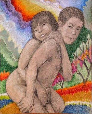 Dibujo titulada "Lovers 1" por Edwin Loftus, Obra de arte original, Pastel Montado en Otro panel rígido