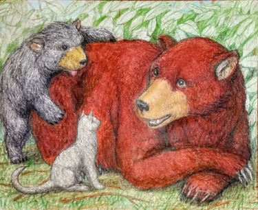 Dessin intitulée "The Cat's Bears" par Edwin Loftus, Œuvre d'art originale, Pastel Monté sur Autre panneau rigide