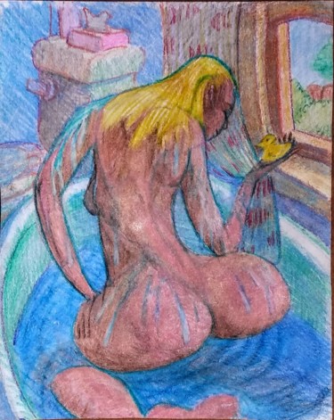 Zeichnungen mit dem Titel "Woman in Bath 1" von Edwin Loftus, Original-Kunstwerk, Pastell