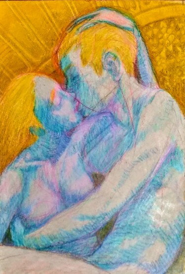 Dibujo titulada "Lovers 2" por Edwin Loftus, Obra de arte original, Pastel Montado en Otro panel rígido
