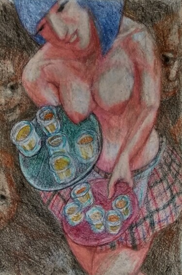 Dessin intitulée "The Waitress" par Edwin Loftus, Œuvre d'art originale, Crayon Monté sur Autre panneau rigide