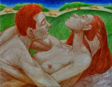 Drawing titled "Lovers 4" by Edwin Loftus, Original Artwork, Pencil Mounted on Other rigid panel