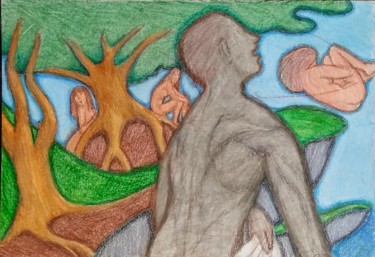 Dessin intitulée "At the swimming hole" par Edwin Loftus, Œuvre d'art originale, Crayon Monté sur Autre panneau rigide