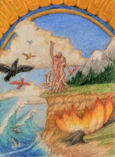 Desenho intitulada "The Five Elements" por Edwin Loftus, Obras de arte originais, Lápis Montado em Outro painel rígido