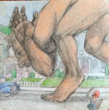 Rysunek zatytułowany „The Giant” autorstwa Edwin Loftus, Oryginalna praca, Ołówek Zamontowany na Inny sztywny panel