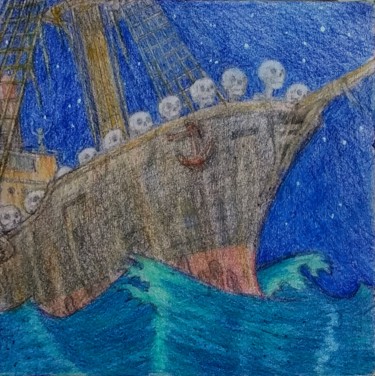 Dibujo titulada "Ghost Ship" por Edwin Loftus, Obra de arte original, Lápiz Montado en Otro panel rígido