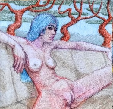 Dessin intitulée "Nude on Couch" par Edwin Loftus, Œuvre d'art originale, Crayon Monté sur Autre panneau rigide