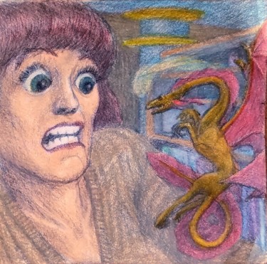Rysunek zatytułowany „Dragon in the Closet” autorstwa Edwin Loftus, Oryginalna praca, Ołówek Zamontowany na Inny sztywny pan…