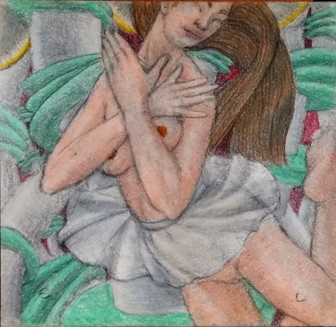 Dibujo titulada "floating nude" por Edwin Loftus, Obra de arte original, Lápiz Montado en Otro panel rígido