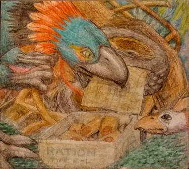 「Terror Birds」というタイトルの描画 Edwin Loftusによって, オリジナルのアートワーク, 鉛筆 その他の剛性パネルにマウント