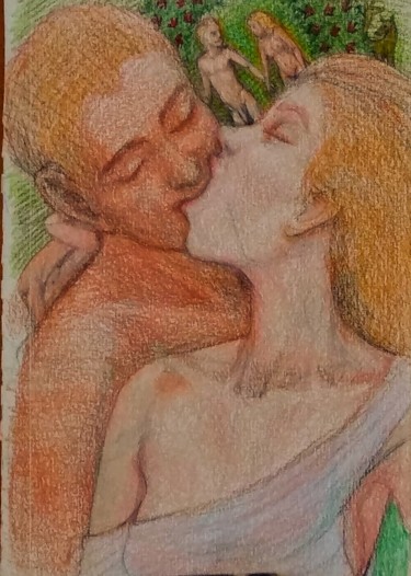 Zeichnungen mit dem Titel "A Kiss" von Edwin Loftus, Original-Kunstwerk, Bleistift Auf Andere starre Platte montiert