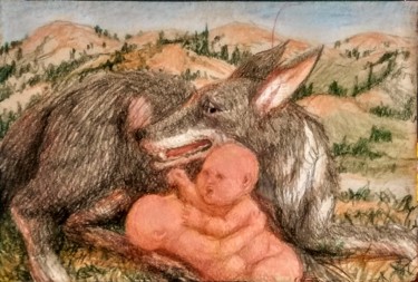 Dessin intitulée "Romulus and Remus" par Edwin Loftus, Œuvre d'art originale, Crayon Monté sur Autre panneau rigide