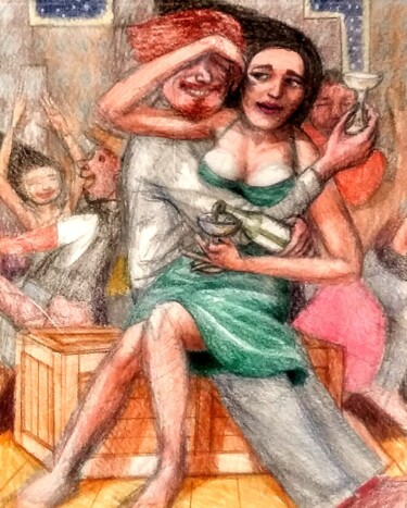 「A Party at the Kand…」というタイトルの描画 Edwin Loftusによって, オリジナルのアートワーク, 鉛筆 その他の剛性パネルにマウント