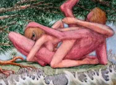 Dessin intitulée "Cavorting at the Sh…" par Edwin Loftus, Œuvre d'art originale, Pastel Monté sur Autre panneau rigide