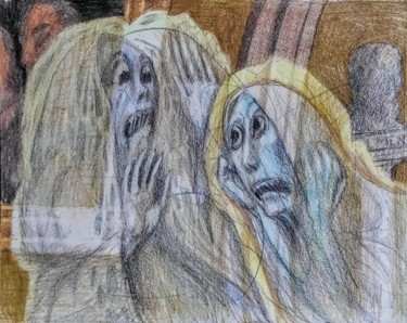 Drawing titled "Two ghosts meet in…" by Edwin Loftus, Original Artwork, Pencil Mounted on Other rigid panel