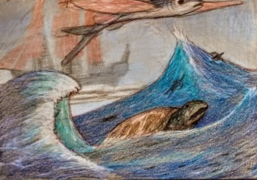 Disegno intitolato "The Flying Dutchman" da Edwin Loftus, Opera d'arte originale, Matita Montato su Altro pannello rigido