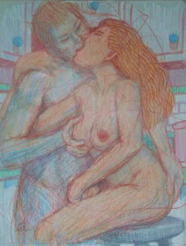 「Lovers 5」というタイトルの描画 Edwin Loftusによって, オリジナルのアートワーク, 鉛筆 その他の剛性パネルにマウント