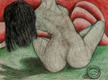 Dessin intitulée "Seated Nude" par Edwin Loftus, Œuvre d'art originale, Crayon Monté sur Autre panneau rigide