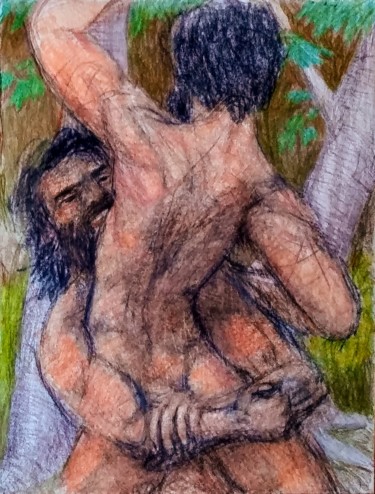Drawing titled "Hercules and Anteus" by Edwin Loftus, Original Artwork, Pencil Mounted on Other rigid panel