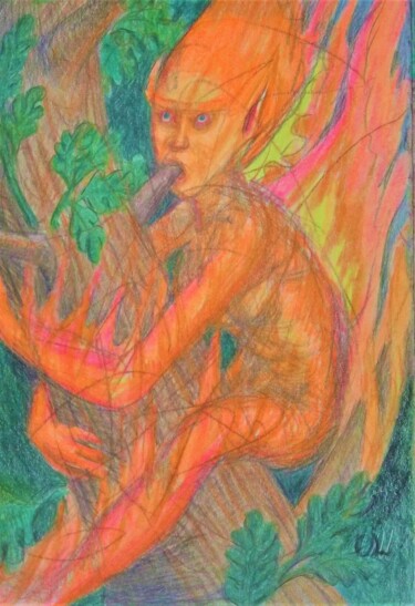 제목이 "Fire in the Forest"인 그림 Edwin Loftus로, 원작, 연필 기타 단단한 패널에 장착됨