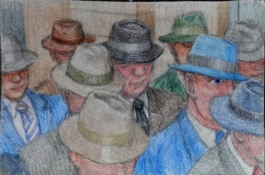 Drawing titled "Men in Hats" by Edwin Loftus, Original Artwork, Pencil Mounted on Other rigid panel