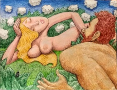 Dessin intitulée "Mesmerized by her B…" par Edwin Loftus, Œuvre d'art originale, Crayon Monté sur Autre panneau rigide