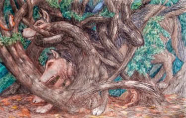 Disegno intitolato "Wolves" da Edwin Loftus, Opera d'arte originale, Matita Montato su Altro pannello rigido