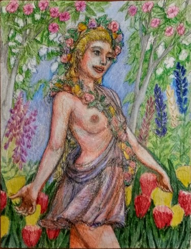 제목이 "Spring 2"인 그림 Edwin Loftus로, 원작, 연필 기타 단단한 패널에 장착됨