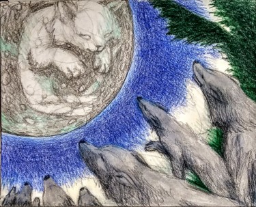 Dessin intitulée "Why they Howl" par Edwin Loftus, Œuvre d'art originale, Crayon Monté sur Autre panneau rigide