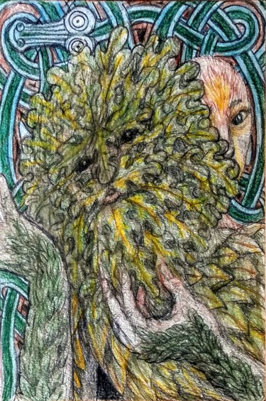 Drawing titled "The Green Man" by Edwin Loftus, Original Artwork, Pencil Mounted on Other rigid panel