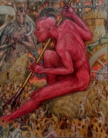 Desenho intitulada "Hell" por Edwin Loftus, Obras de arte originais, Lápis Montado em Outro painel rígido