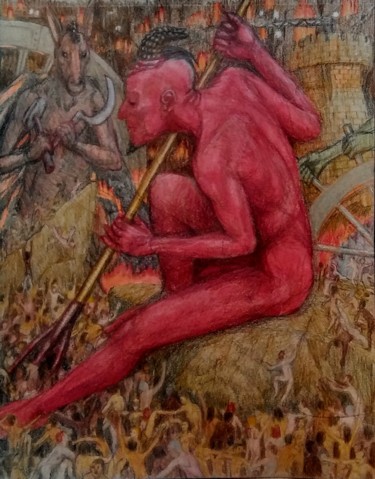 Zeichnungen mit dem Titel "Hell" von Edwin Loftus, Original-Kunstwerk, Bleistift Auf Andere starre Platte montiert