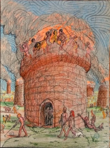 Disegno intitolato "Purgatory for they…" da Edwin Loftus, Opera d'arte originale, Matita Montato su Altro pannello rigido